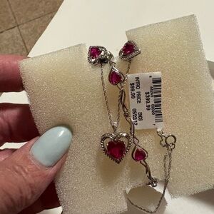 Sterling Silver Heart Necklace with Pink Gemstones